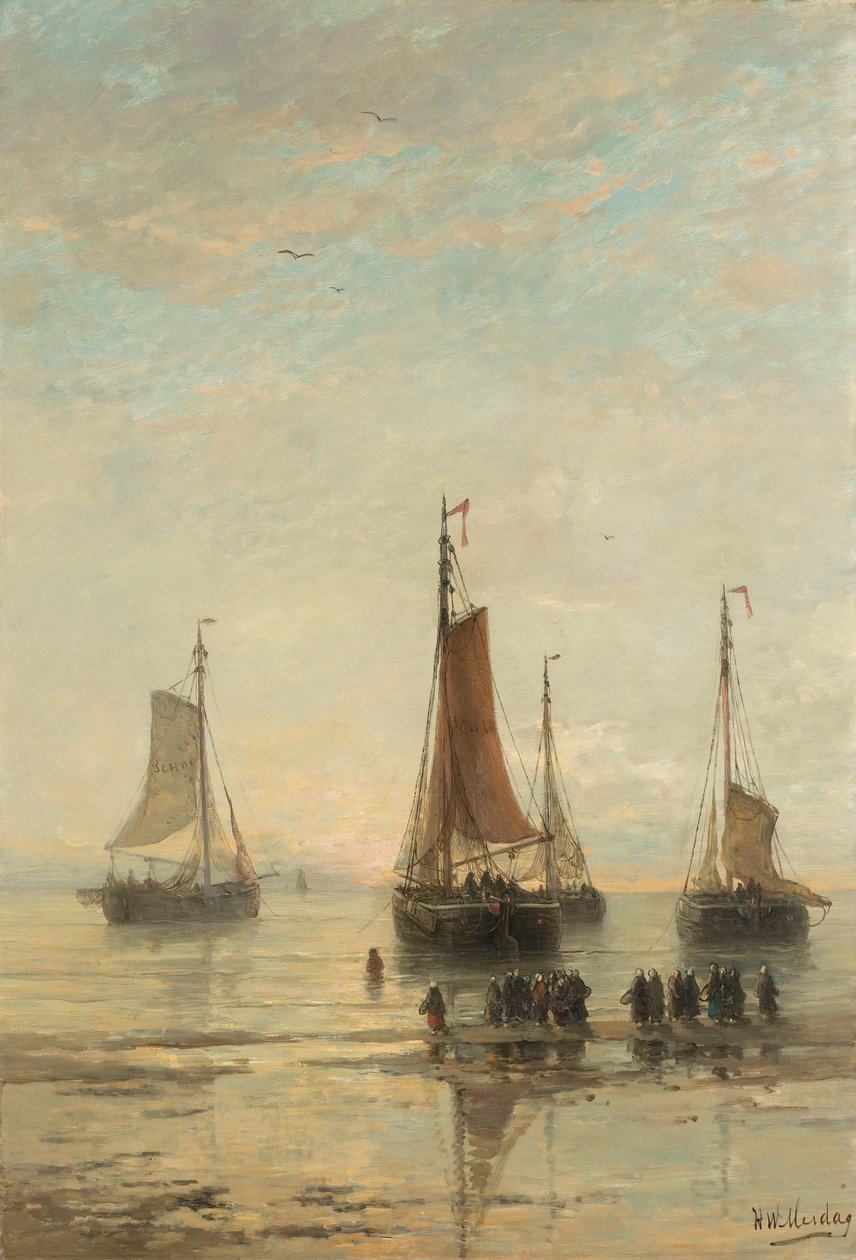Bluffböjda Scheveningen-båtar för ankar av Hendrik Willem Mesdag