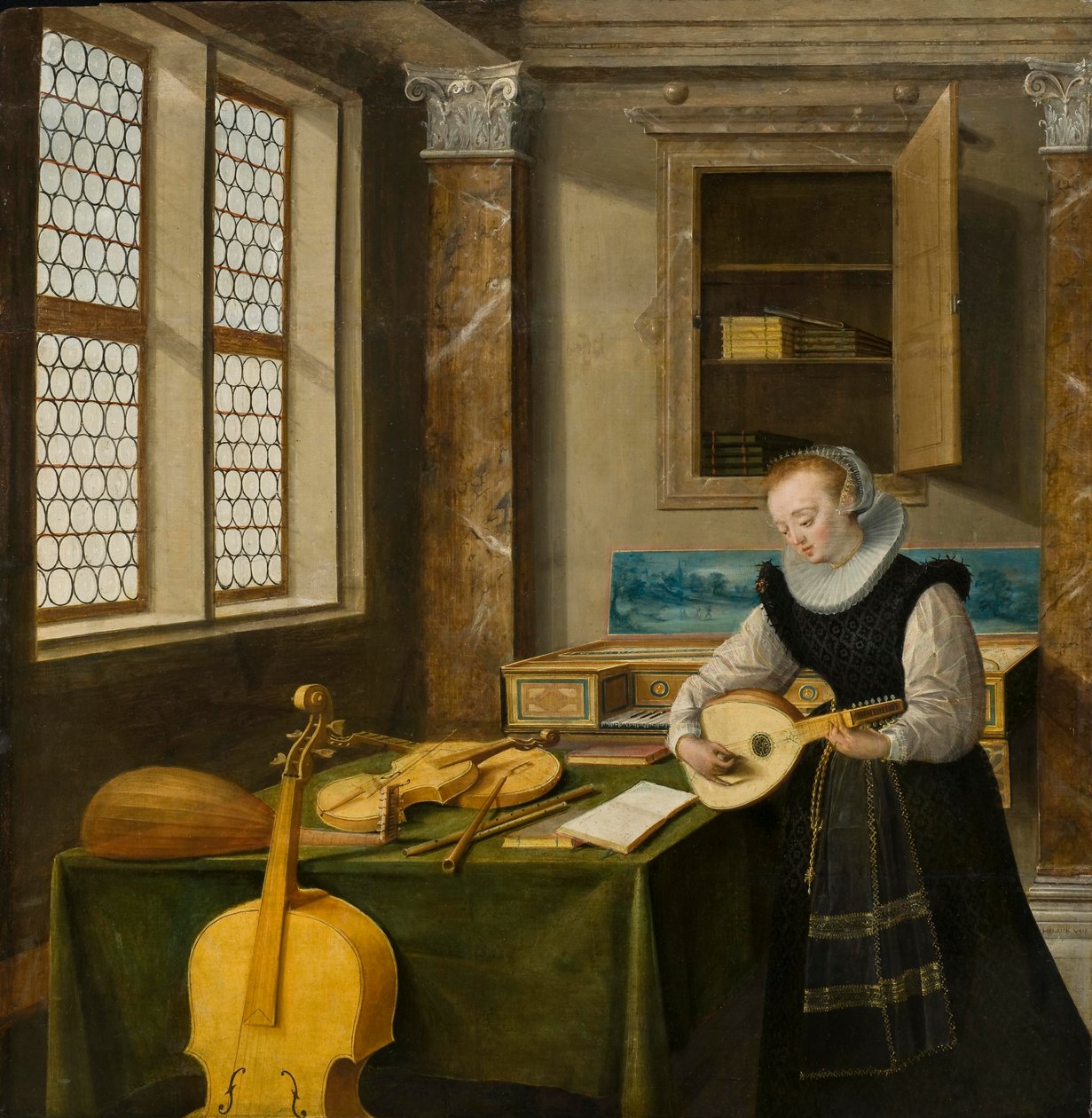 Lady Playing the Lute, ca 1610 av Hendrik the Younger Steenwyck