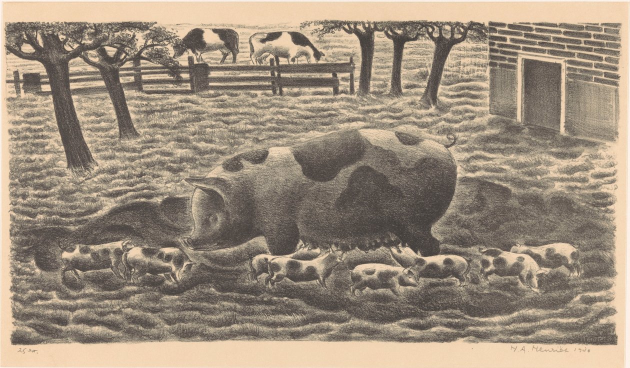 Så med åtta smågrisar av Henk Henriët (signed by artist)
