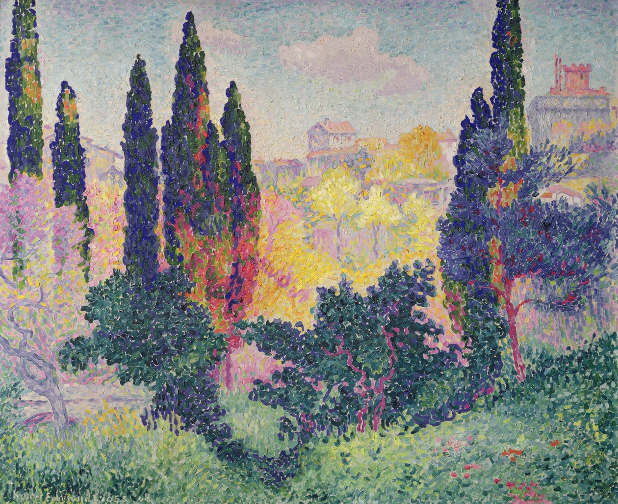 Cypresserna i Cagnes, 1908 av Henri Edmond Cross