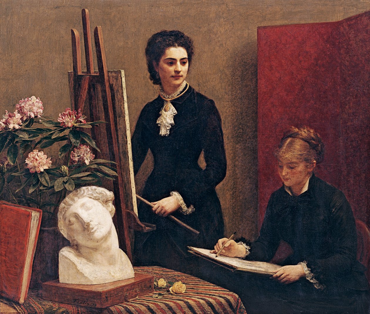 Drawing lesson in the workshop av Ignace Henri Jean Fantin Latour