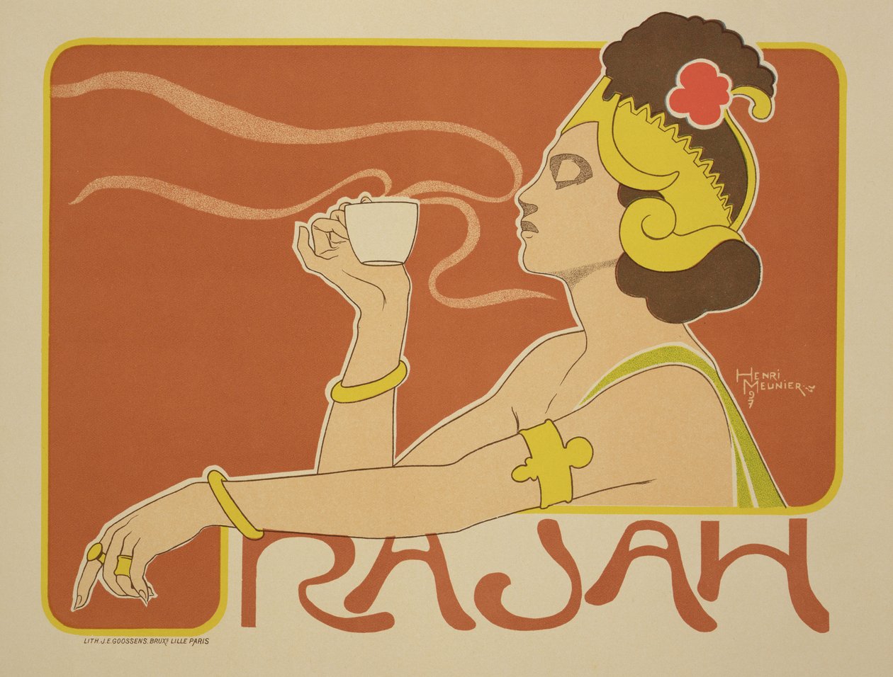 Reproduktion av en affisch med reklam för "Cafe Rajah", 1897. av Georges Meunier