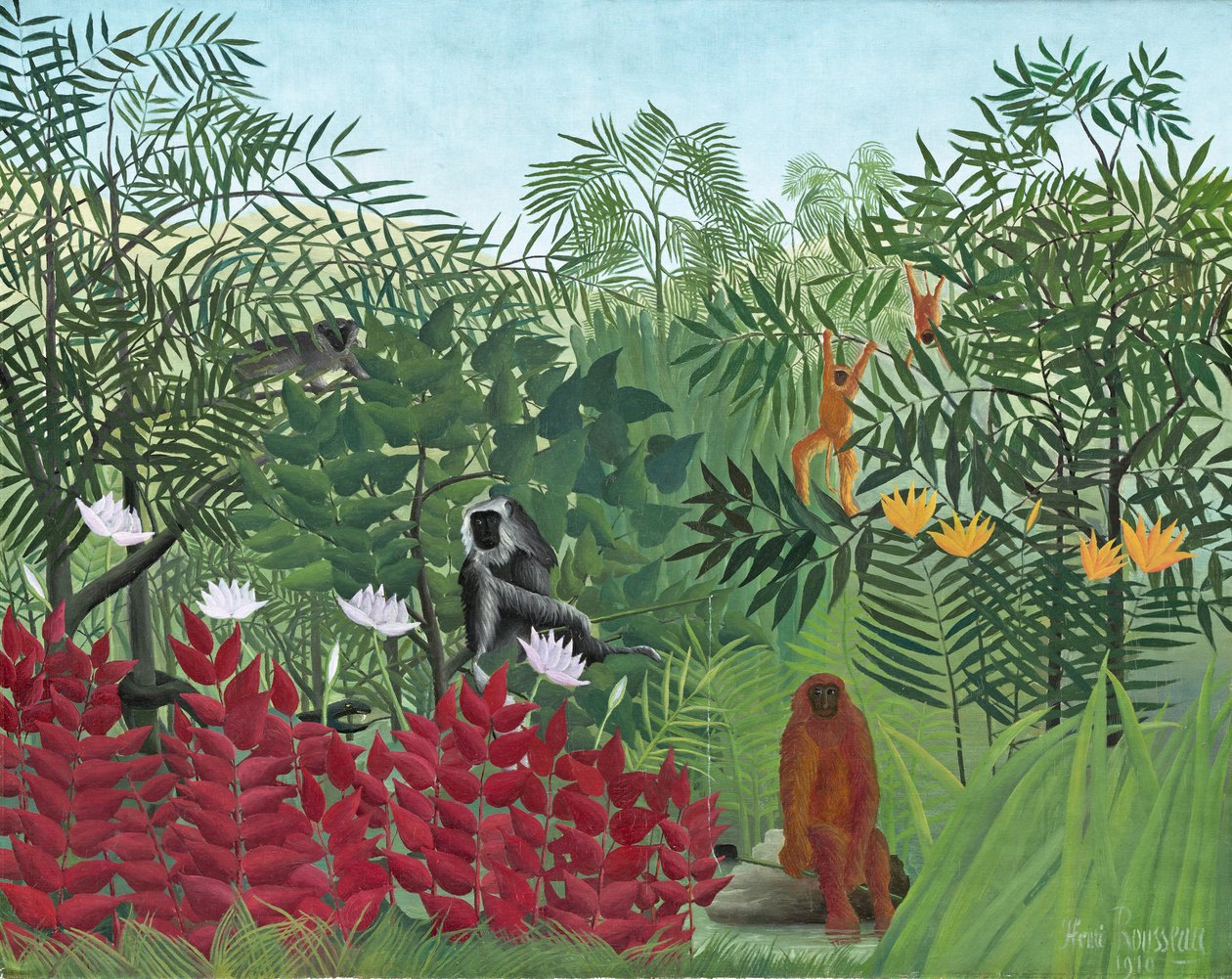 Tropisk skog med apor, 1910 av Henri Rousseau