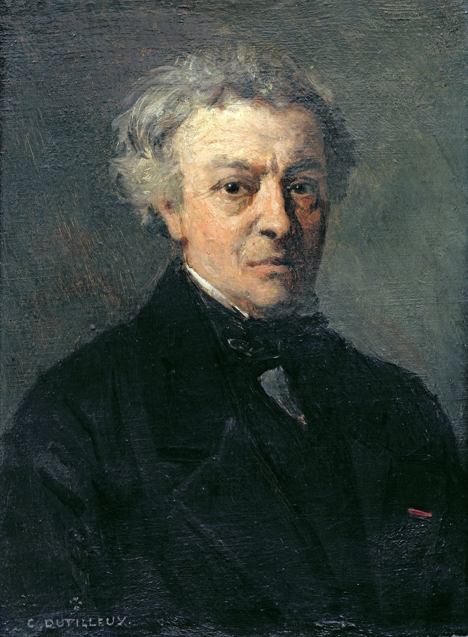 Porträtt av Camille Corot (1796-1875) ca 1863 av Henri Joseph Constant Dutilleux