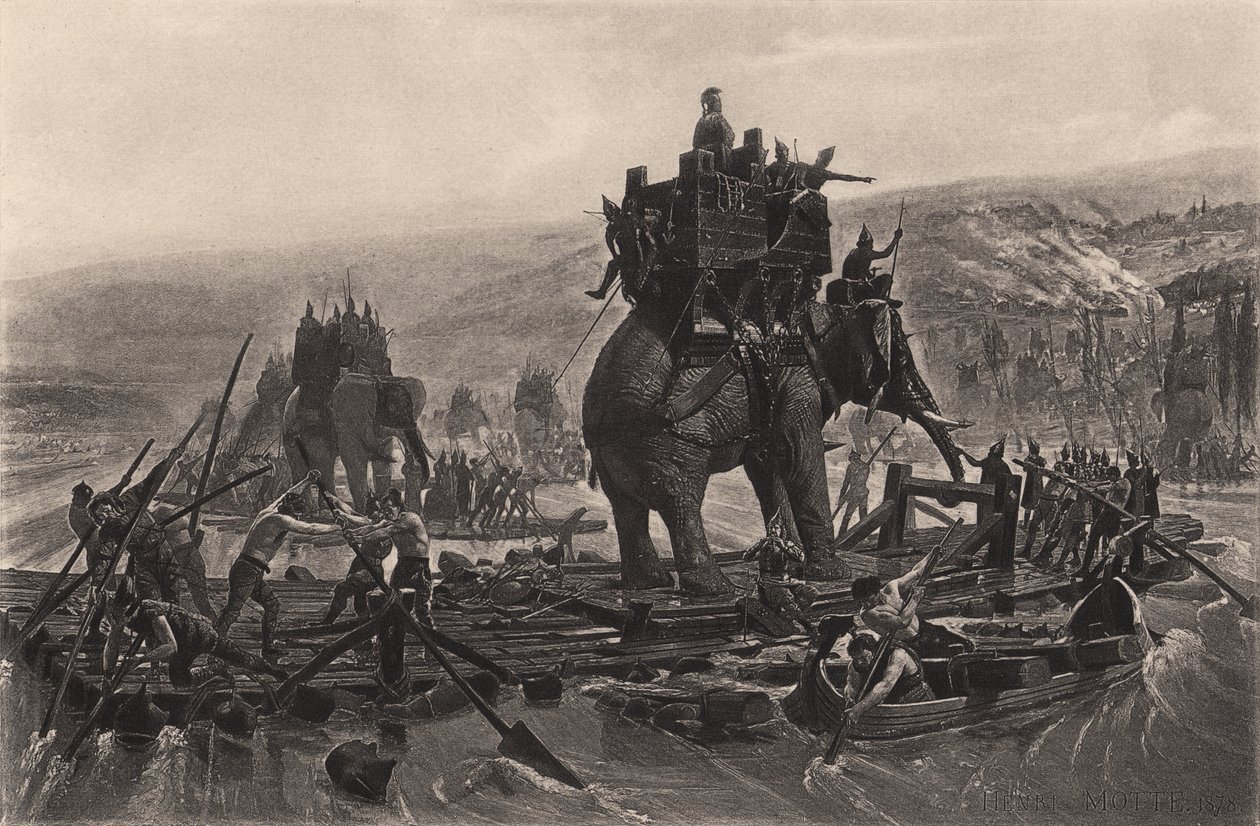 Hannibal Barca crossing the Rhône av Henri Paul Motte