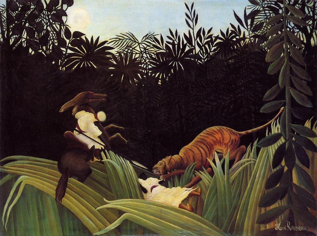 Eclaireurs attaqués par un tigre av Henri Rousseau