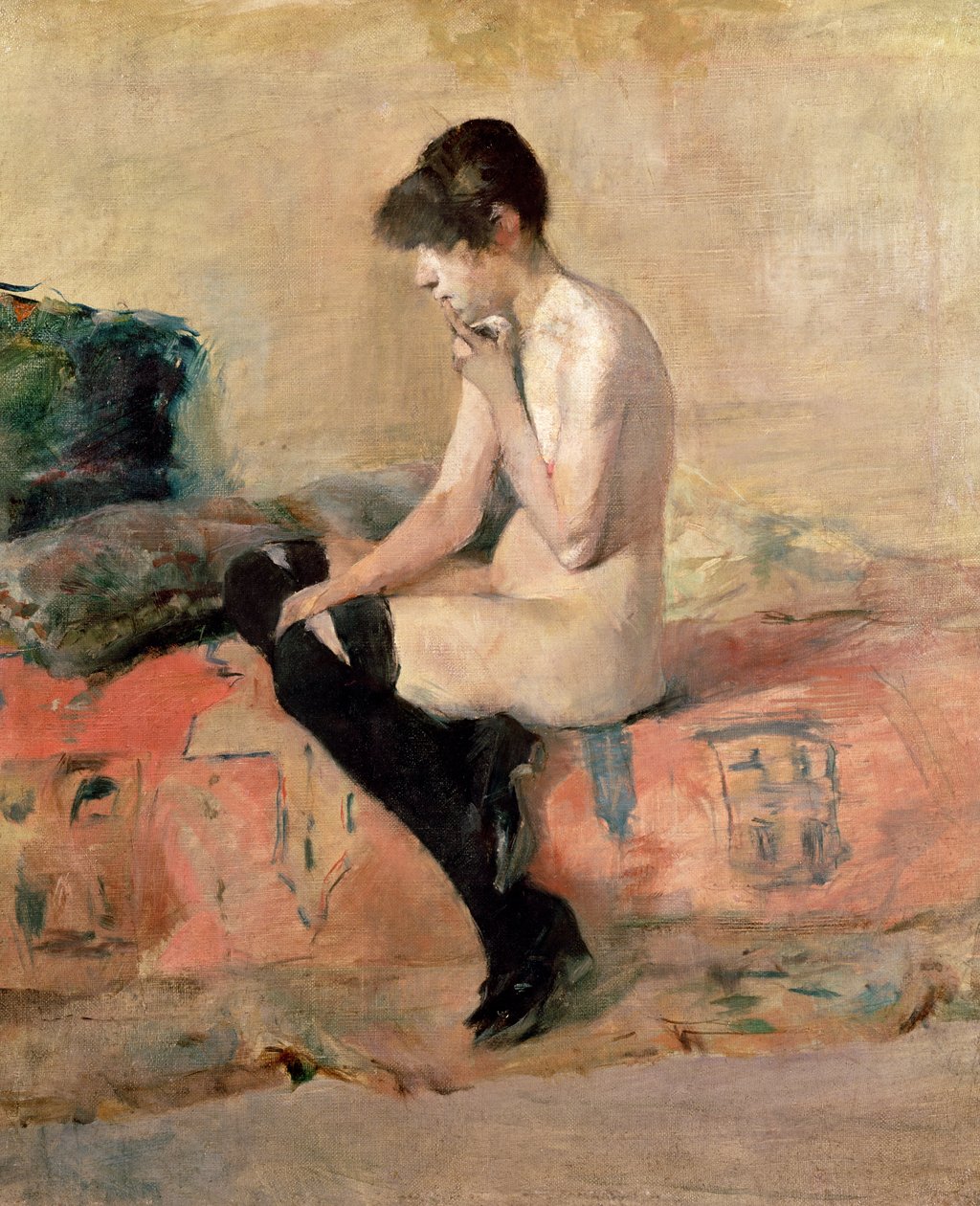 Naken kvinna sittande på en divan, 1881 av Henri de Toulouse Lautrec
