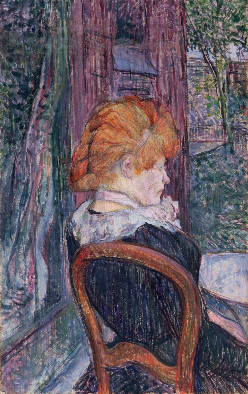 Kvinna som sitter i en trädgård, 1890 (olja på kartong) av Henri de Toulouse Lautrec