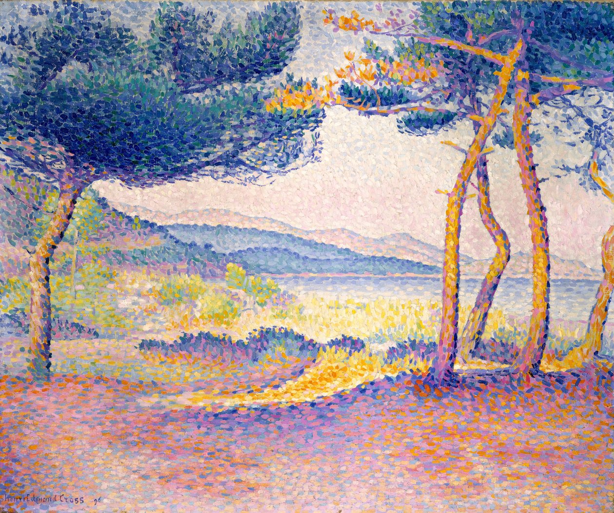 Tallar längs stranden av Henri Edmond Cross