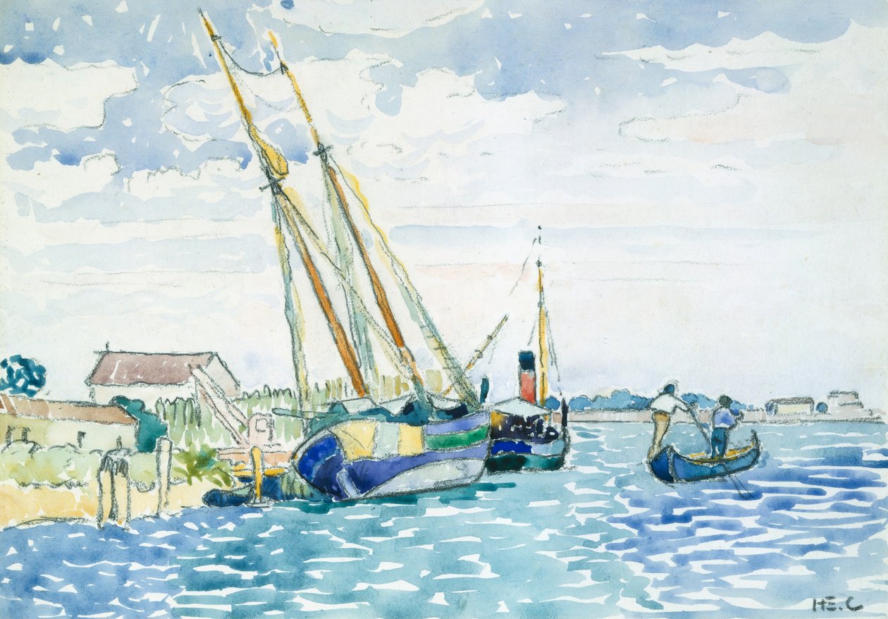 Marine Scene Boats nära Venedig, 1903. av Henri Edmond Cross