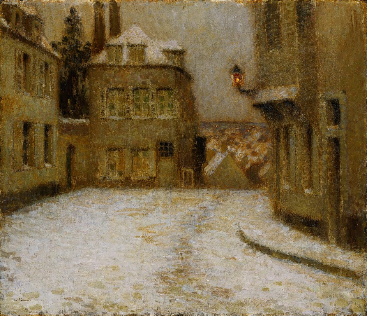 Neige, Montmartre av Henri Eugene Augustin Le Sidaner