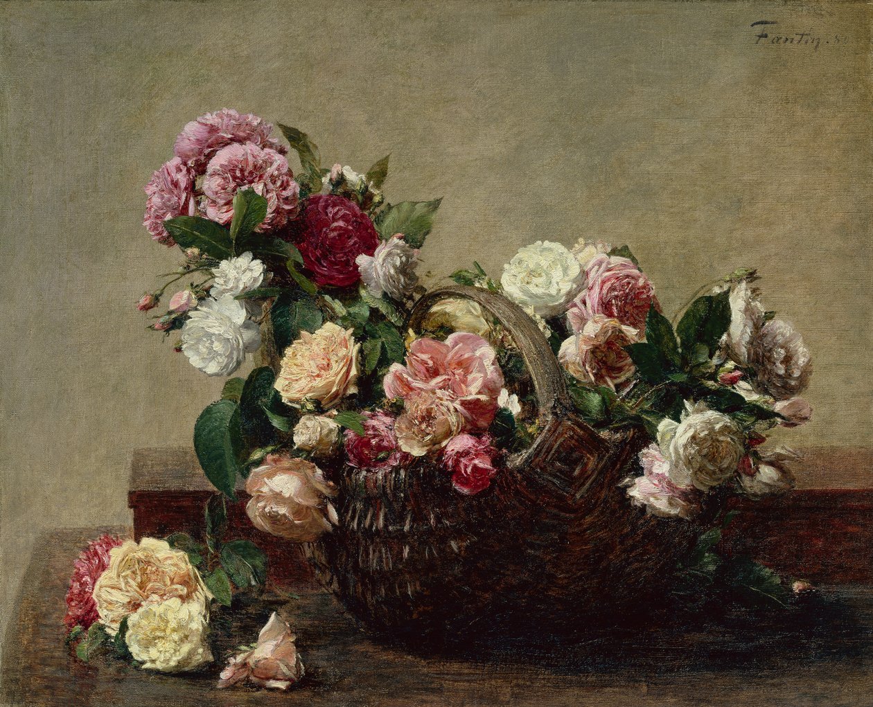 Korg med rosor av Ignace Henri Jean Fantin Latour