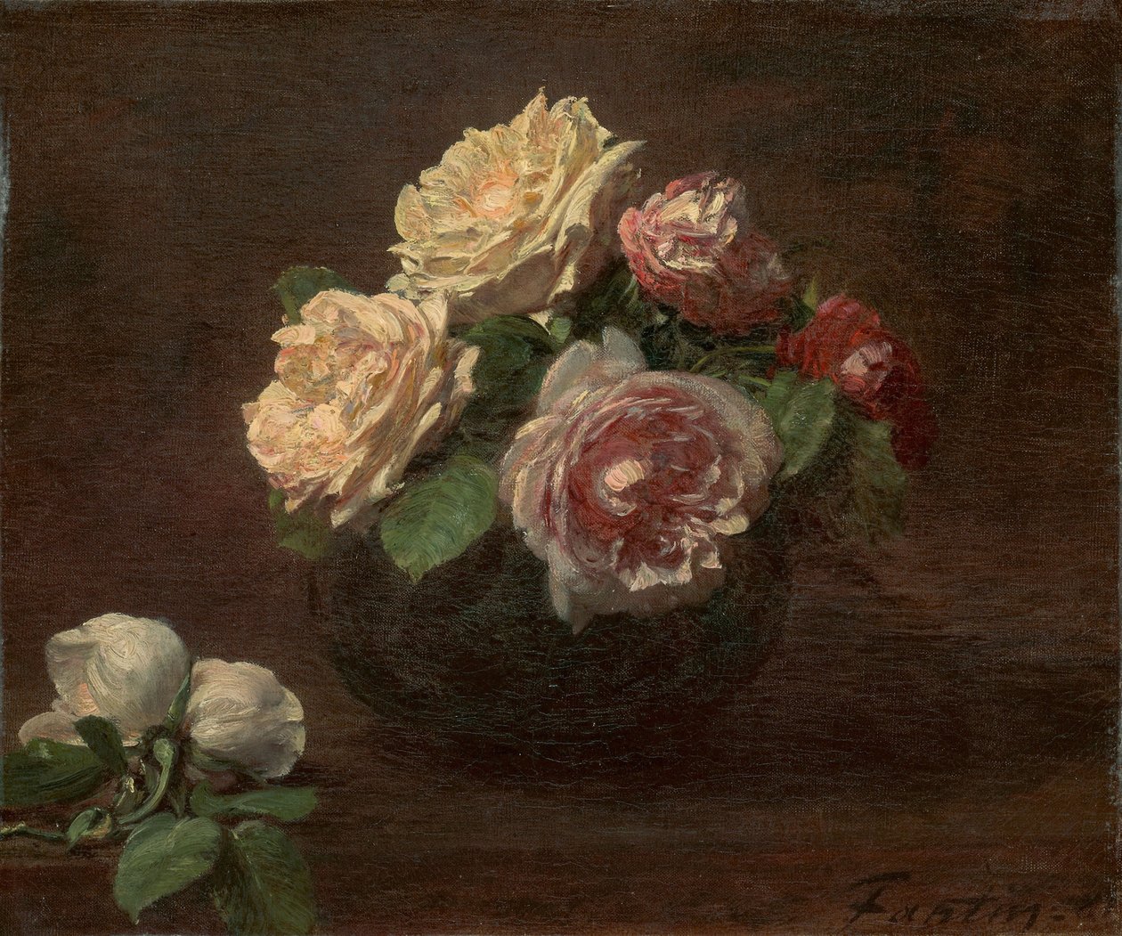 Rosor i en skål av Ignace Henri Jean Fantin Latour