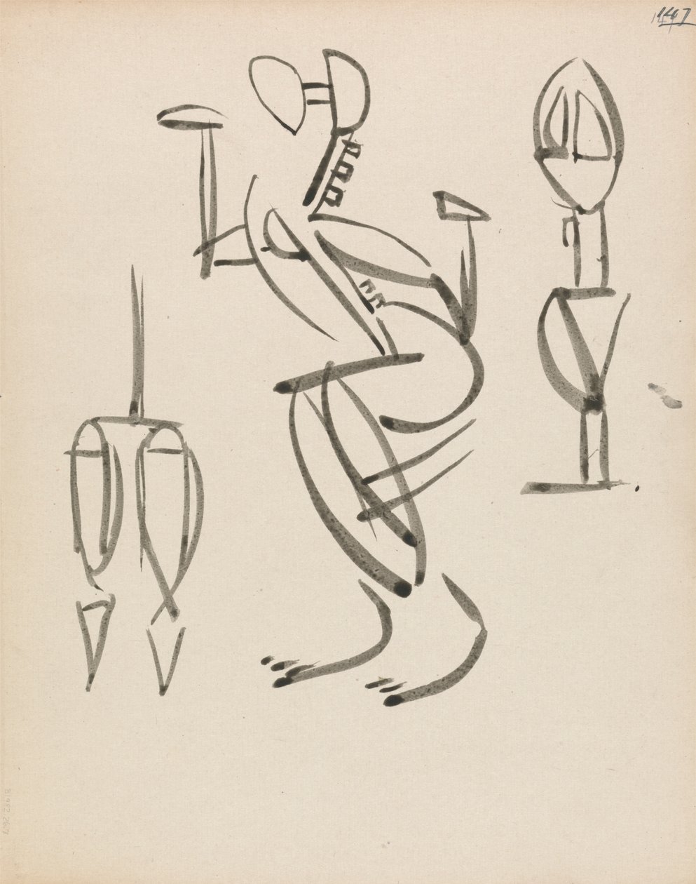 Tre figurstudier av Henri Gaudier Brzeska