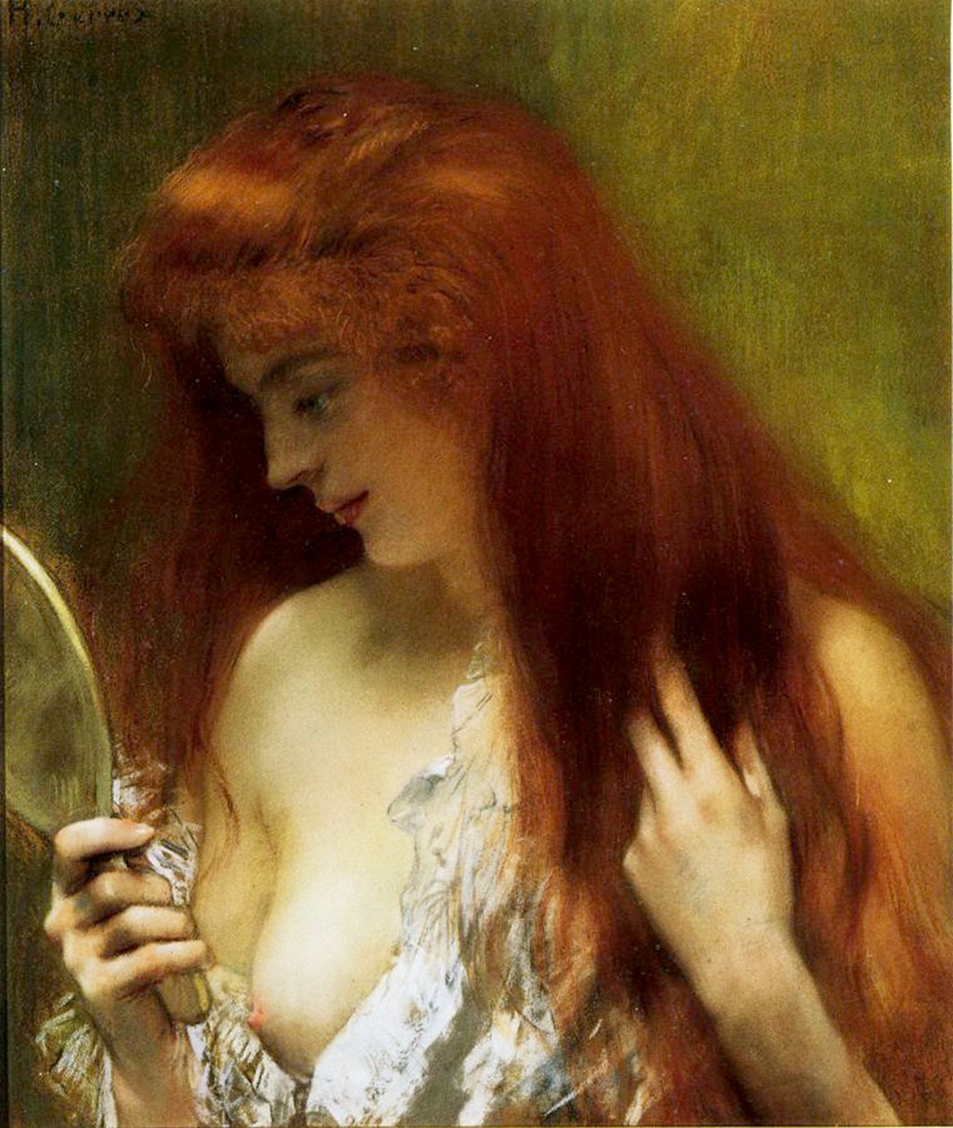 Flicka med rött hår (pastell på duk) av Henri Gervex