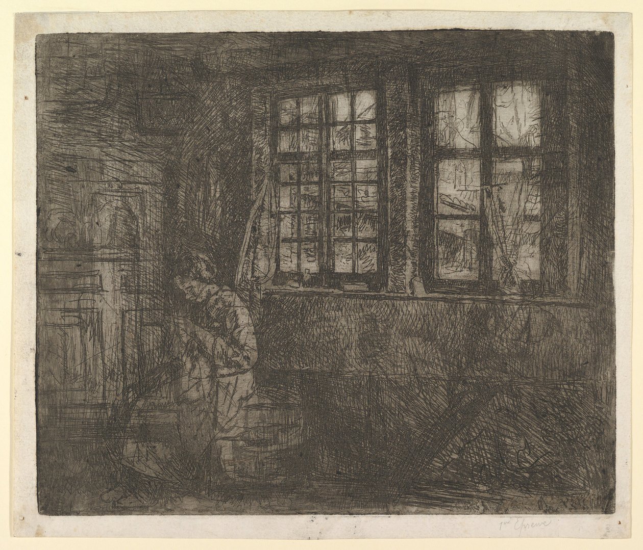Klänningen, ca. 1863. av Henri Jean Augustin de Braekeleer