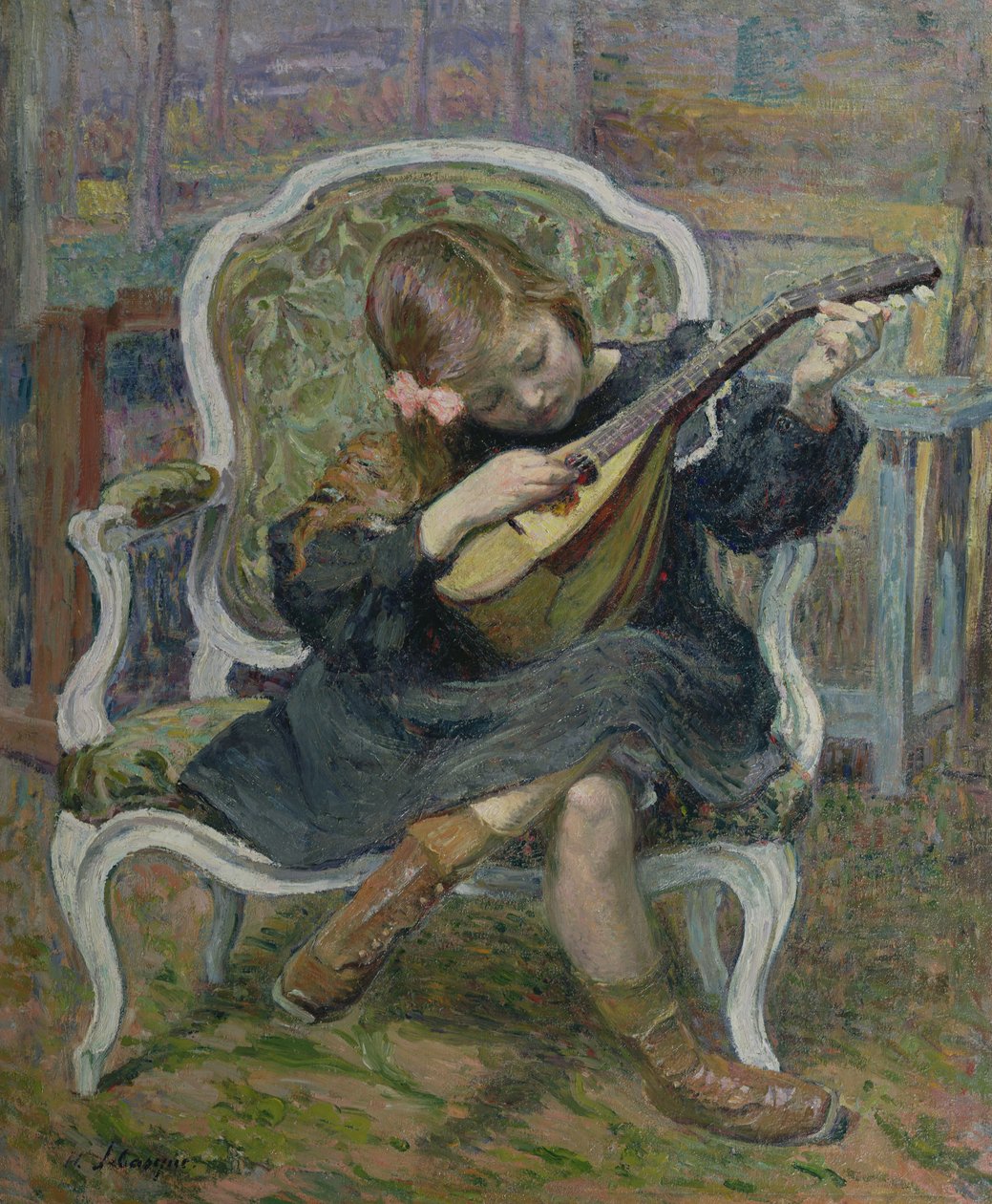 Flicka som spelar mandolin av Henri Lebasque