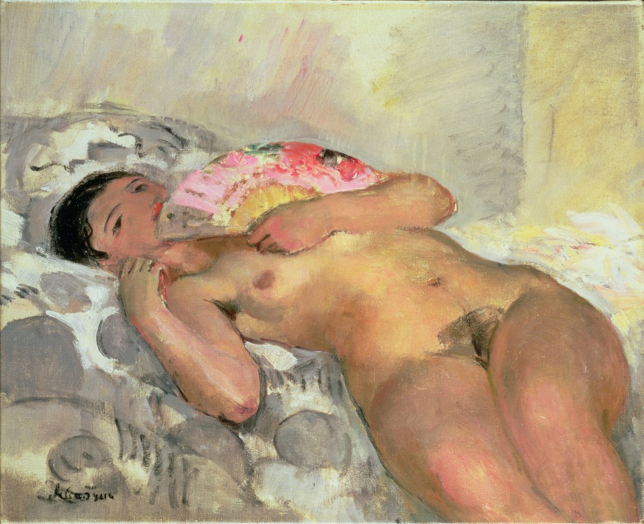 Naken kvinna med en fläkt av Henri Lebasque