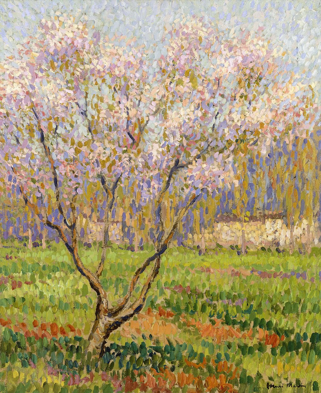 Äppelträd i blom; Äppelblommor, av Henri Martin