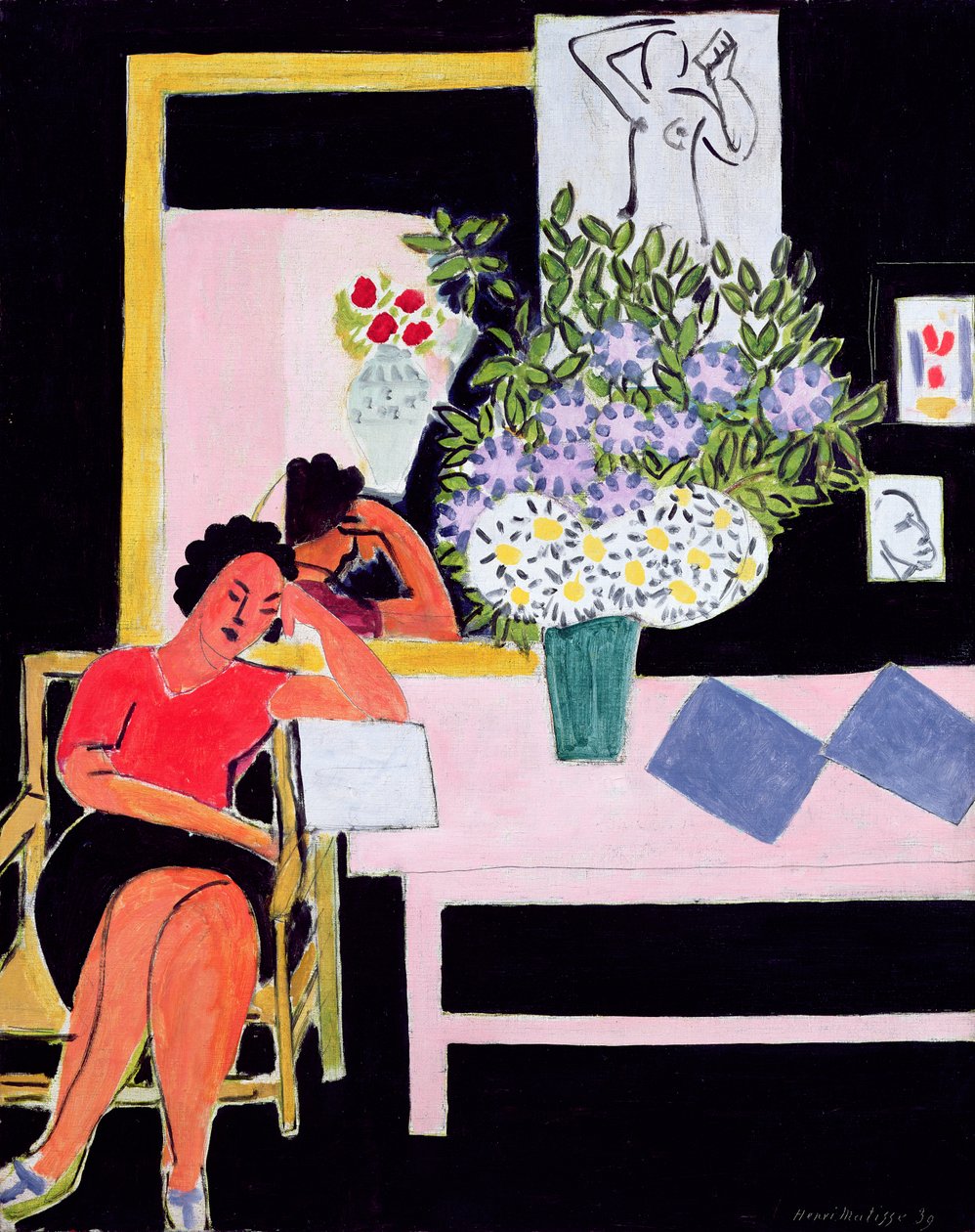 Läsare på svart bakgrund av Henri Matisse