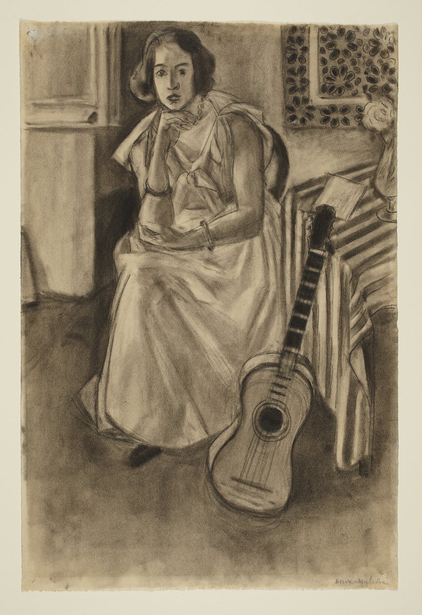 Sittande modell med gitarr av Henri Matisse