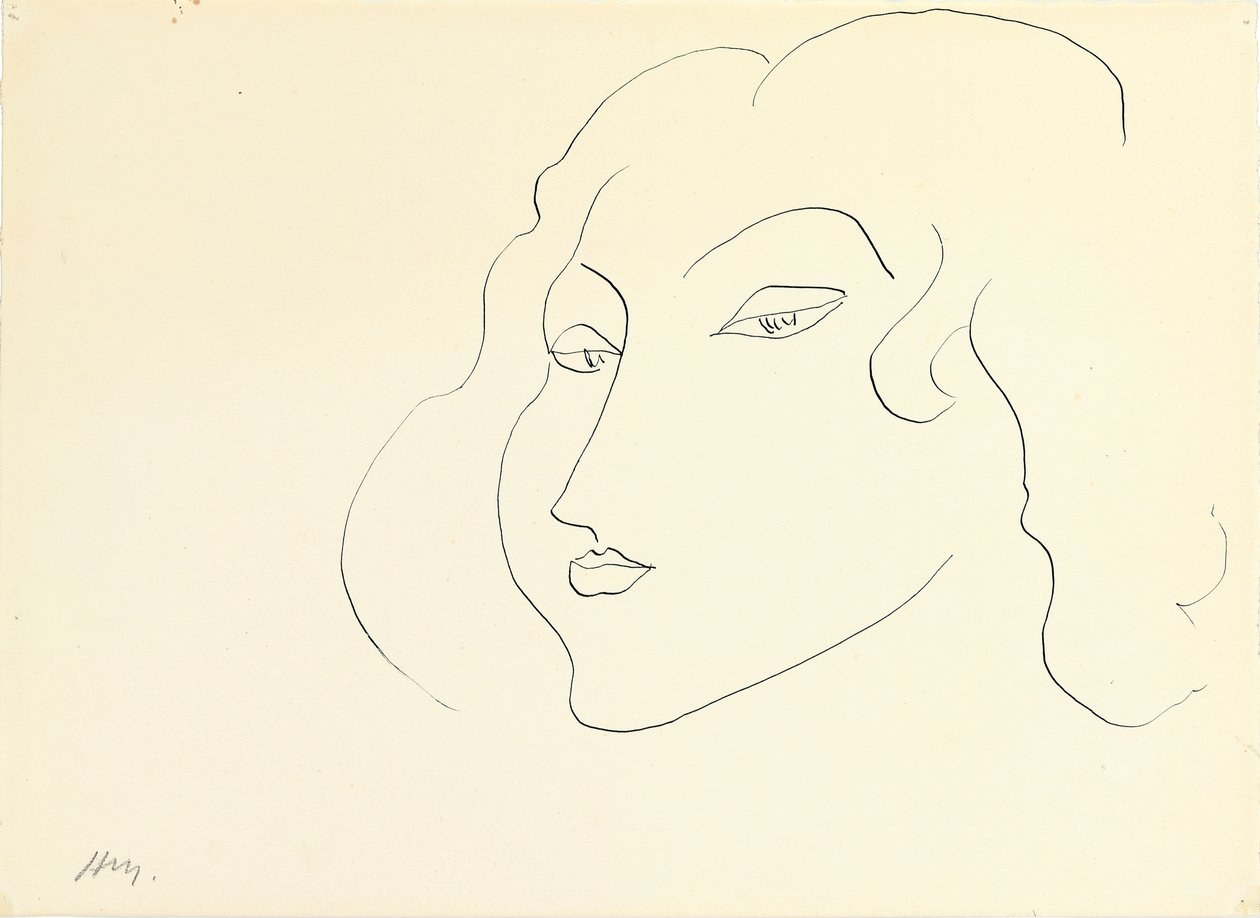 Kvinnohuvud (penna och bläck på papper) av Henri Matisse