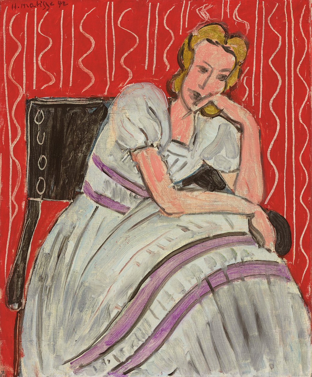 Ung kvinna sittande i grå klänning av Henri Matisse