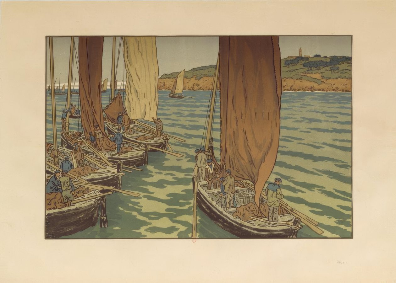 Båtarnas avgång i Tréboul av Henri Rivière