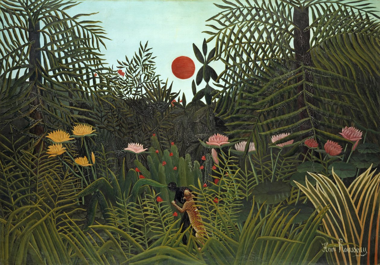 Svart person attackerad av en Jaguar, 1910 av Henri Rousseau