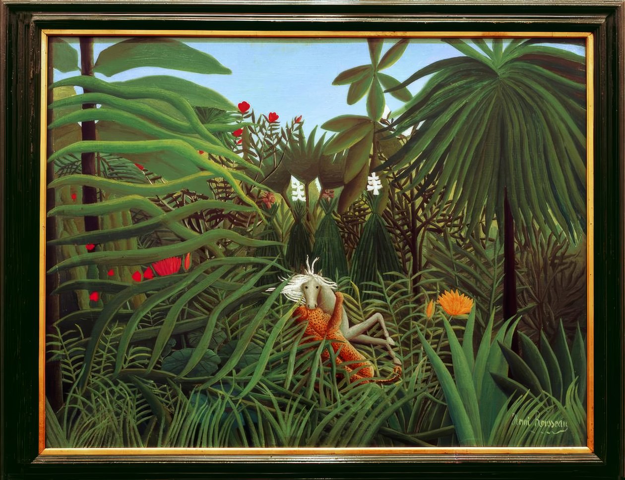 Häst attackerad av en jaguar av Henri Rousseau