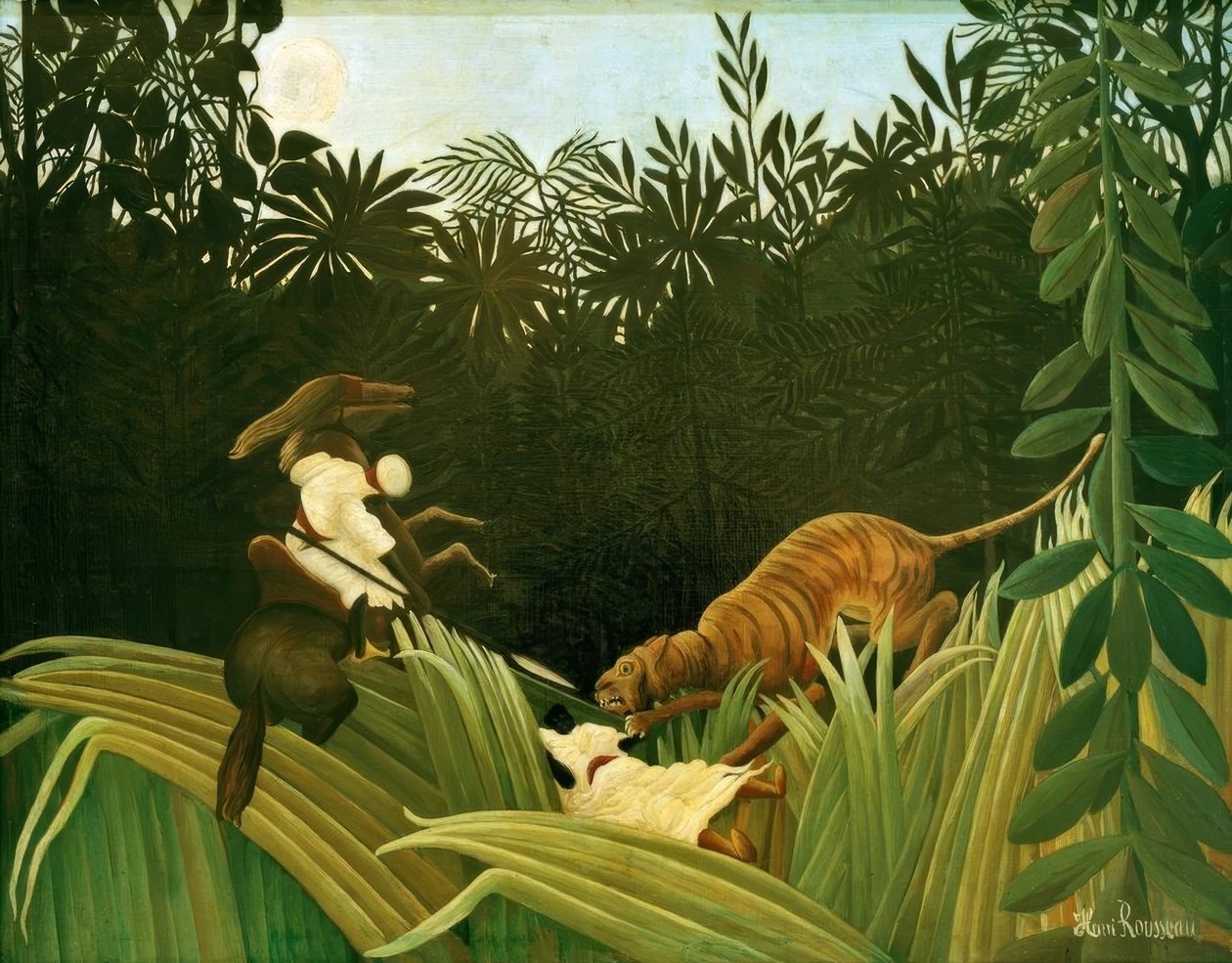Scouter attackerade av en tiger av Henri Rousseau