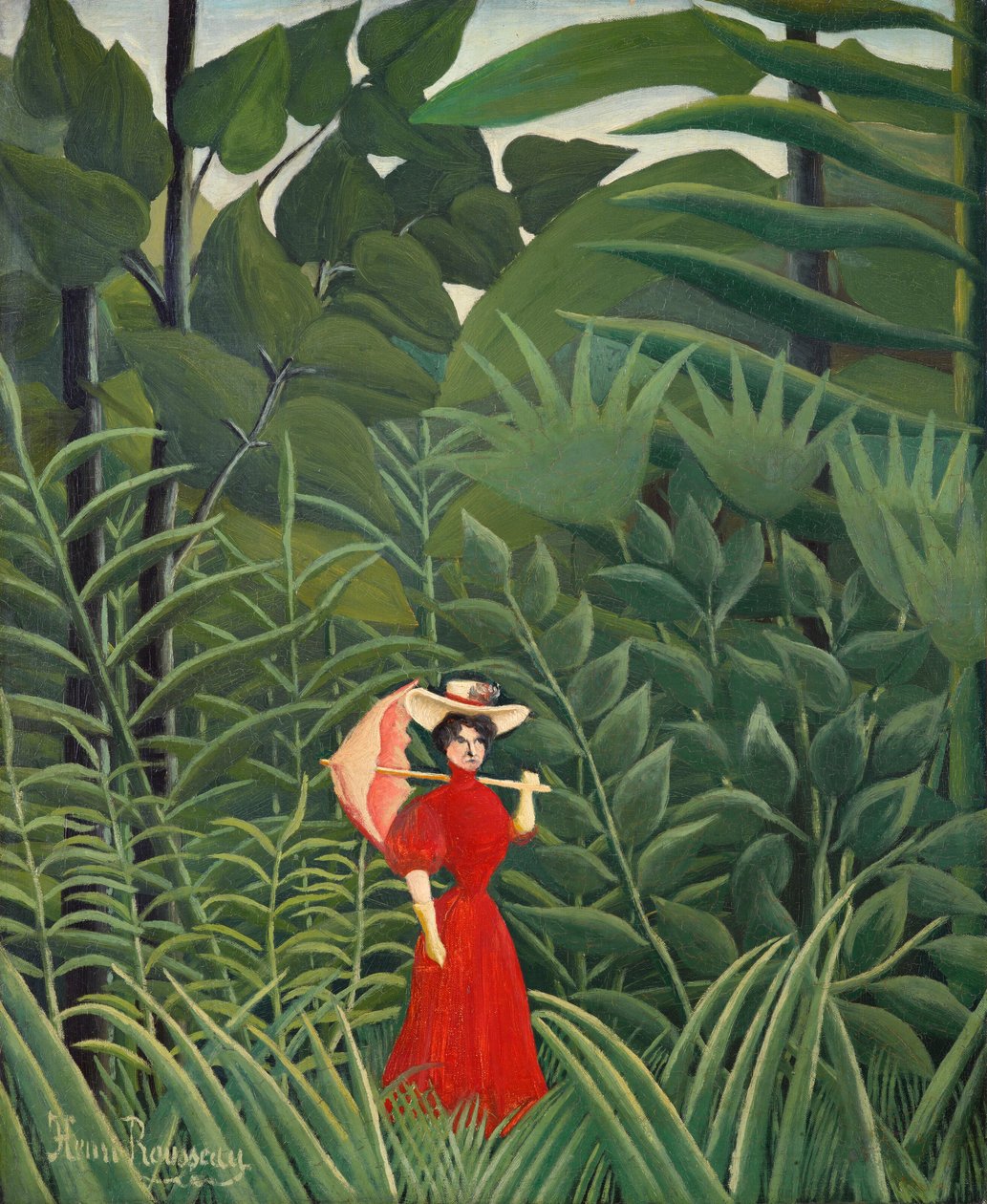 Rödklädd kvinna i skogen av Henri Rousseau