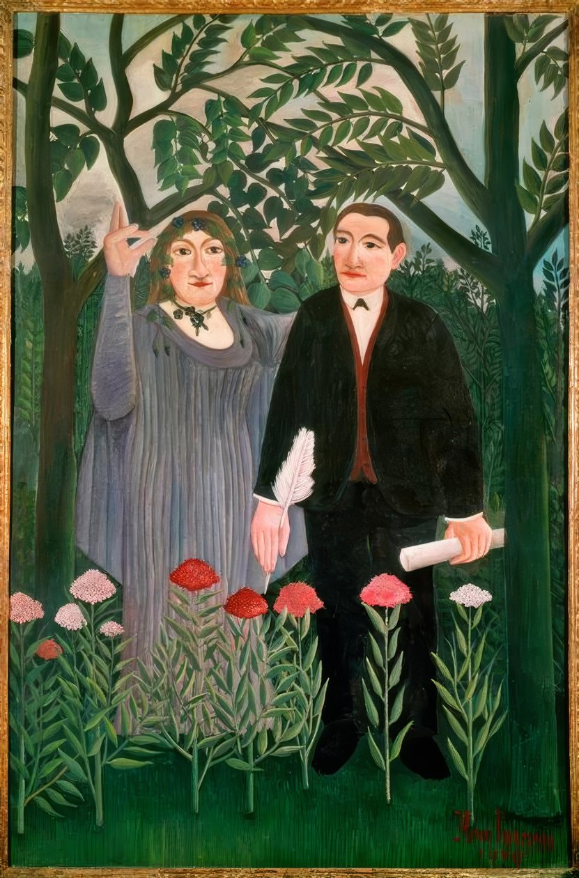 Musan inspirerar poeten av Henri Rousseau