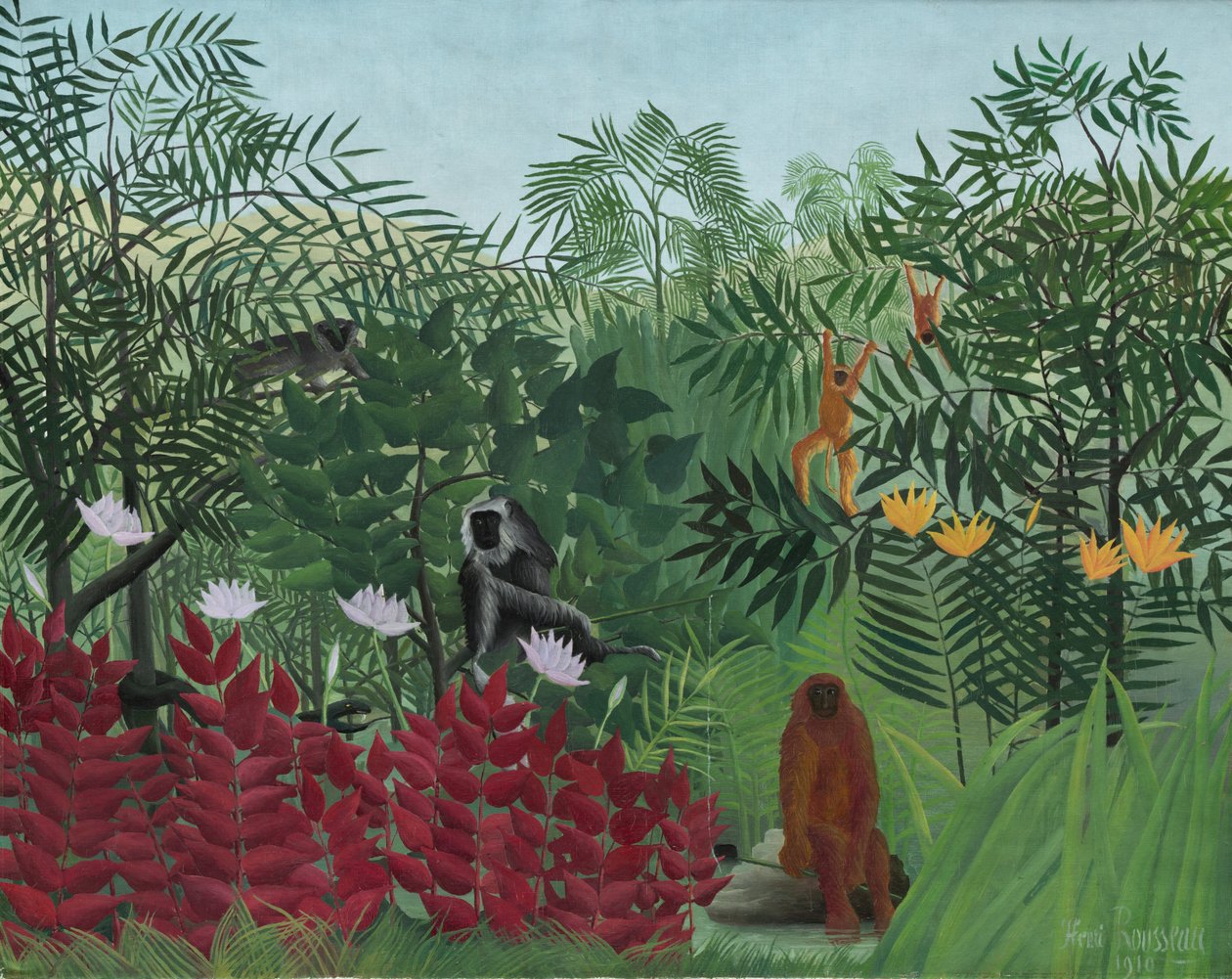 Tropisk skog med apor av Henri Rousseau