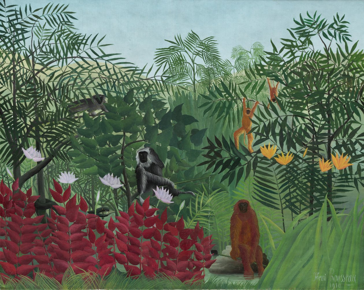 Tropisk skog med apor, 1910. av Henri Rousseau