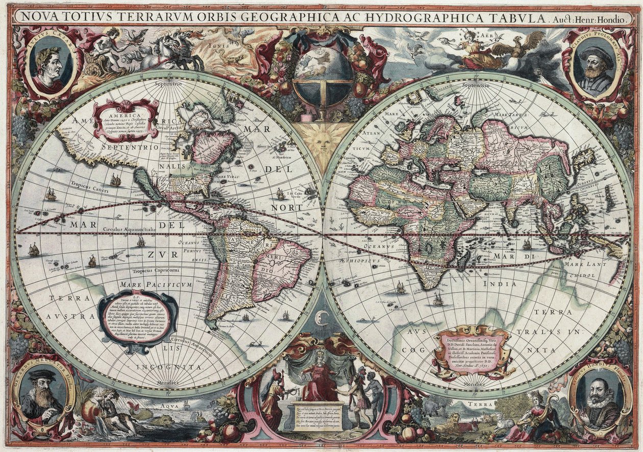 Nova Totius Terrarum Orbis Geographica ac Hydrographica Tabula av Henricus Hondius II
