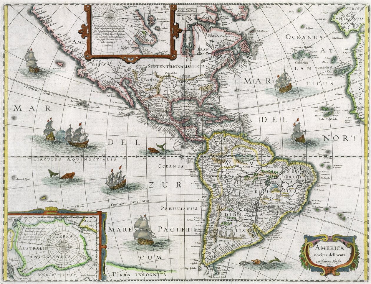 Karta över Amerika, 1631 av Henricus Hondius II