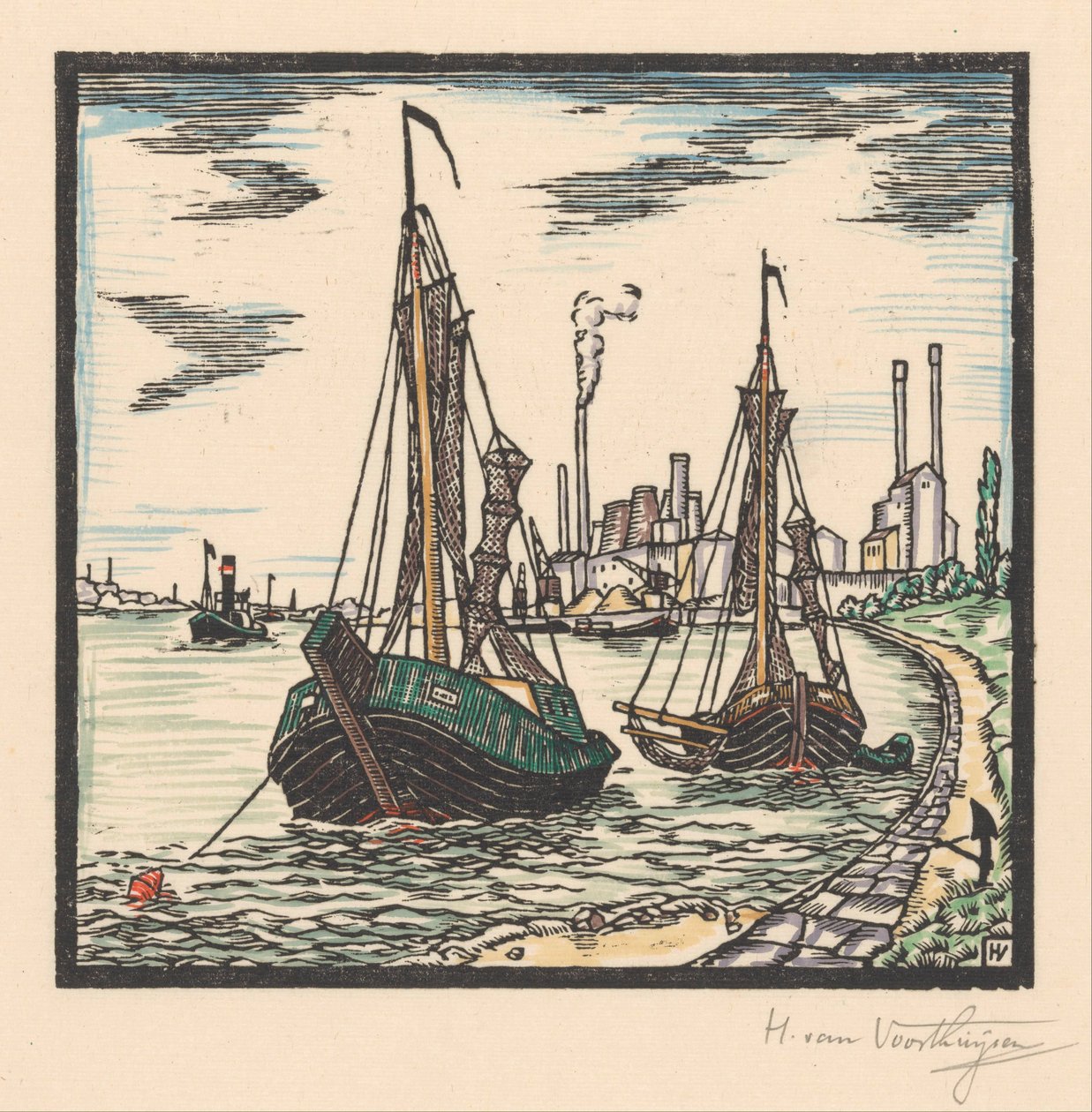Förtöjda fiskebåtar av Henriëtte van Hove (signed by artist)