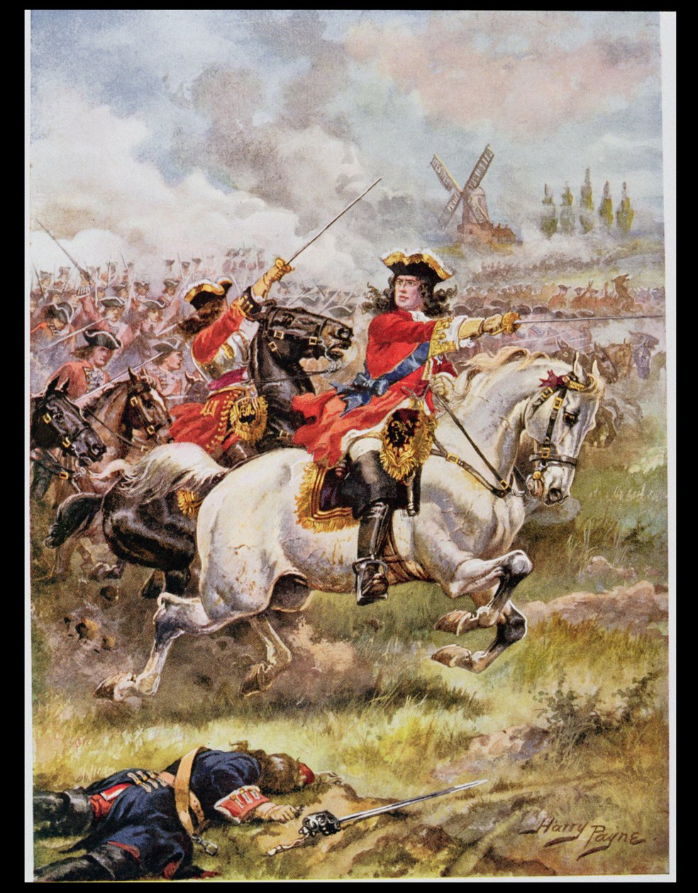 Marlborough Leading the Attack, illustration från "Glorious Battles of English History" av major C.H. Wylly, 1920-talet av Henry A. Payne