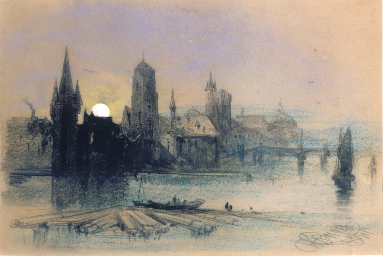 Brygge by Moonlight (pastell på papper) av Henry Bright