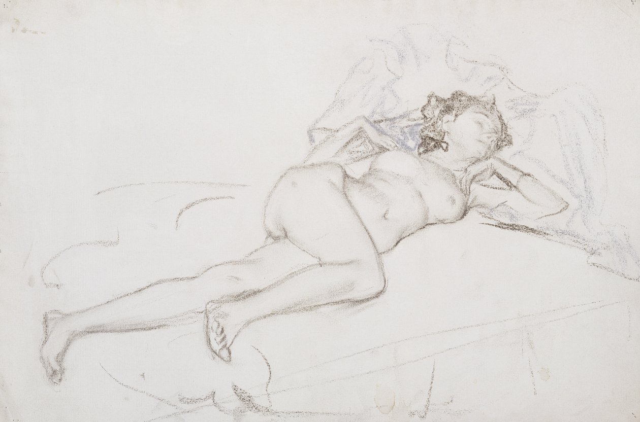 A Sleeping Naken (pastellfärgad på papper) av Henry Bryson Burroughs