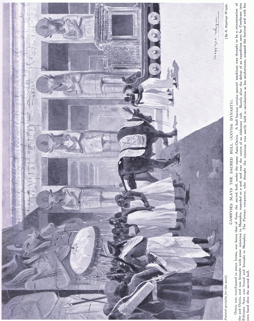 Cambyses dräpar den heliga tjuren (XXVII:e dynastin), c.1920 av Henry Charles Seppings Wright