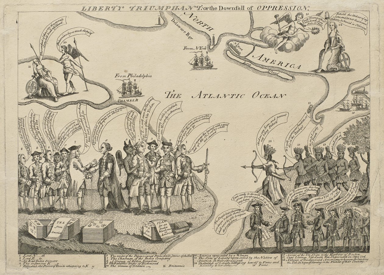 Liberty Triumphant (or The Downfall of Oppression), ca 27 december 1779-före april 1774 (gravyr (ofärgad) och etsning på papper) av Henry Dawkins