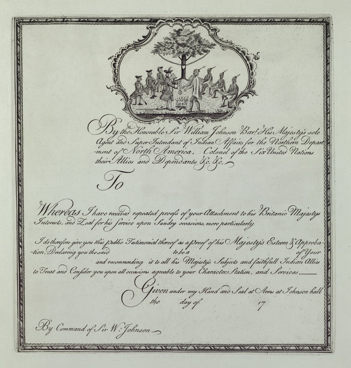 Sir William Johnsons indiska vittnesmål, ca 1770 (se även 192085) av Henry Dawkins