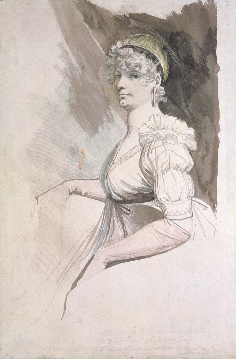 Porträtt av fru Fuseli, ca 1798 (wc över penna på papper) av Johann Heinrich Füssli