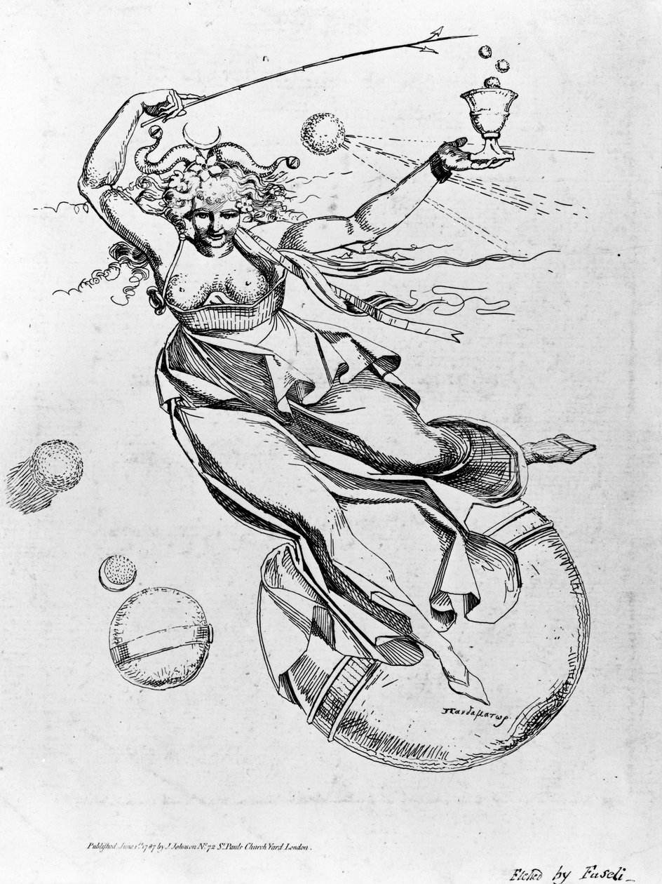 The Mighty Mother seglar genom luften, frontispice till Theophilus Swifts "The Temple of Folly", 1787 av Johann Heinrich Füssli