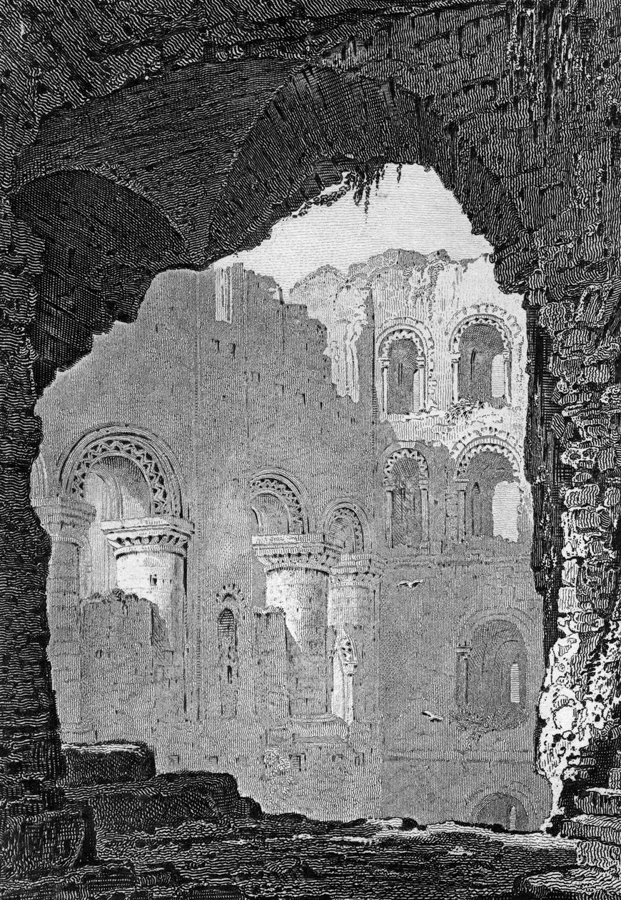 Interiör av Keep of Rochester Castle, Kent, graverad av William Woolnoth av Henry Gastineau