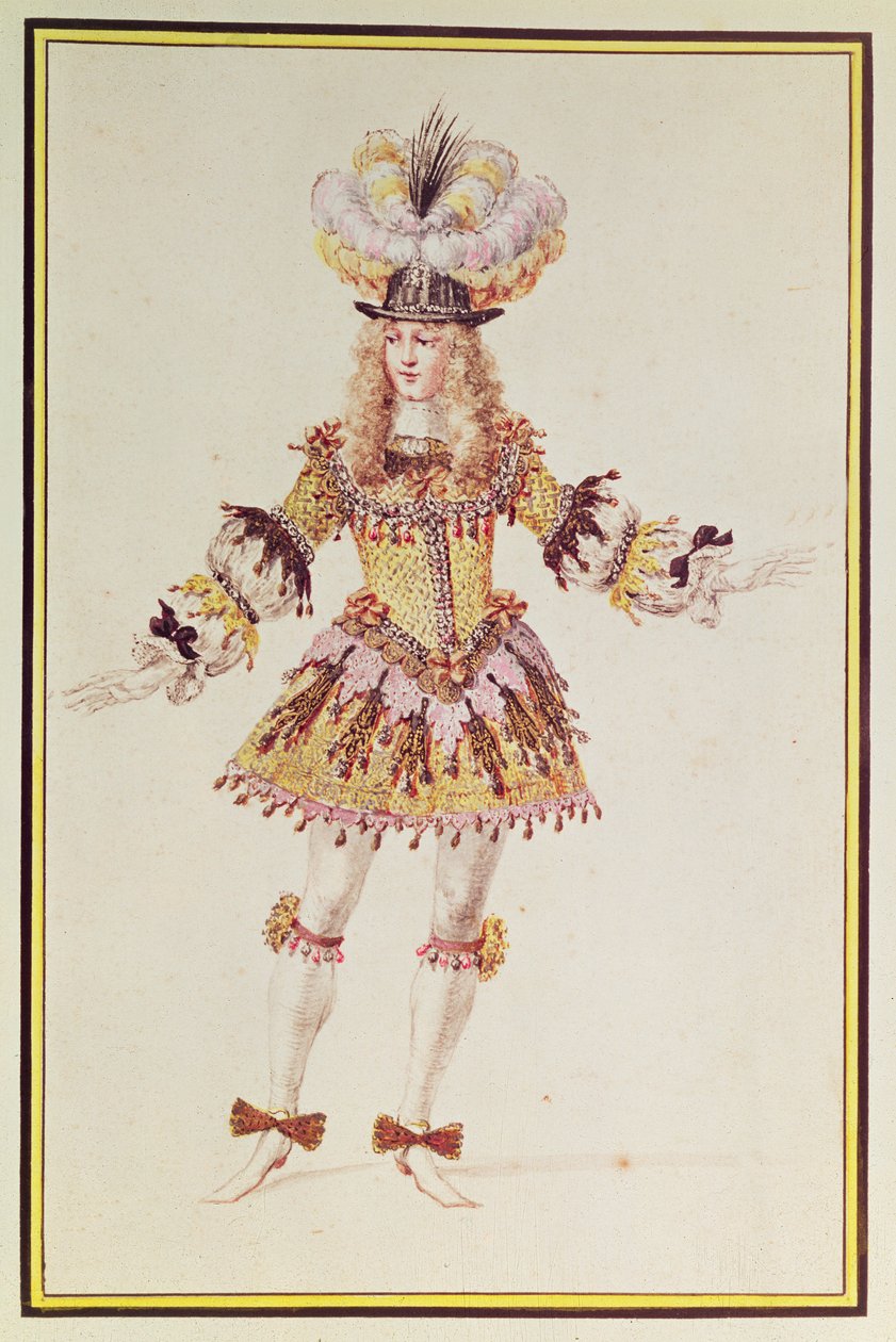 Kostymdesign för manlig dansare, ca 1660 (penna, bläck, wc och guld på papper) av Henry Gissey