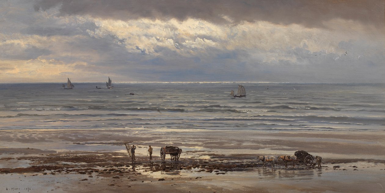 Kelp Gatherers - A Grey Morning, 1874 av Henry Moore