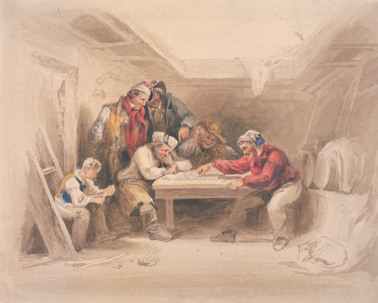 Smugglare som spelar dragspel (bc, penna och wc på papper) av Henry Perlee Parker